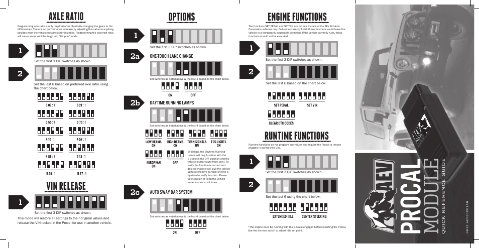 American Expedition Vehicles ProCal Module Quick Reference Guide User Manual | 2 pages