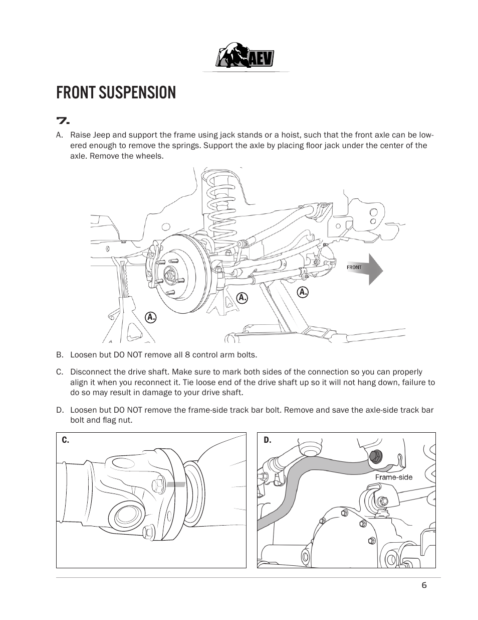 Front suspension | American Expedition Vehicles JK DualSport XT Suspension 2.5 User Manual | Page 7 / 11