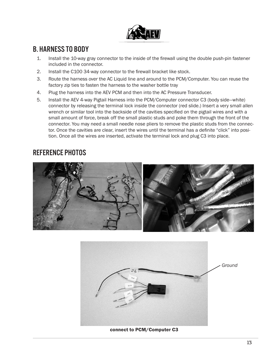 B. harness to body, Reference photos | American Expedition Vehicles JK Hemi Builder Kit - Installation Guide for 07-11 JK Wrangler User Manual | Page 16 / 36