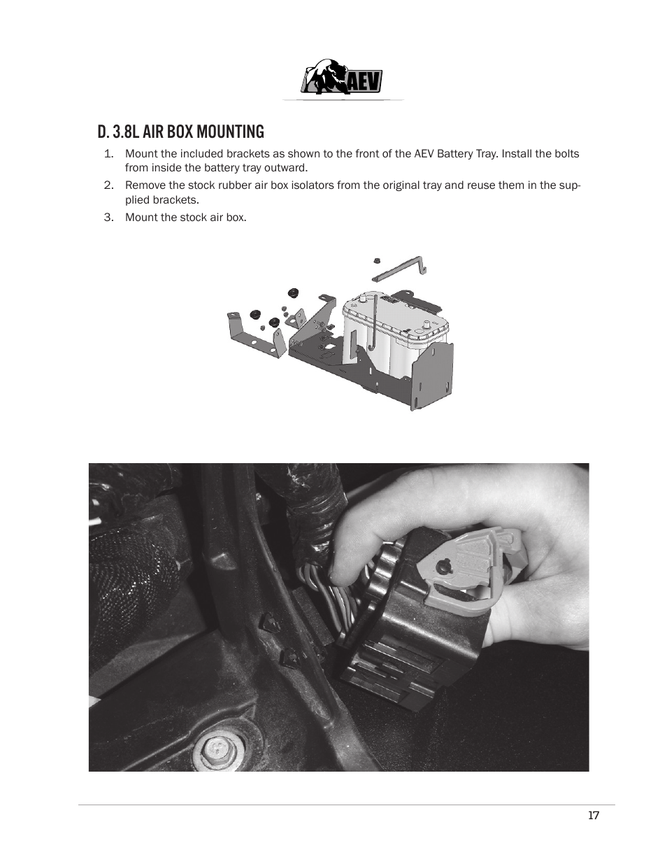 D. 3.8l air box mounting | American Expedition Vehicles JK Hemi Builder Kit - Installation Guide for 07-11 JK Wrangler User Manual | Page 20 / 36