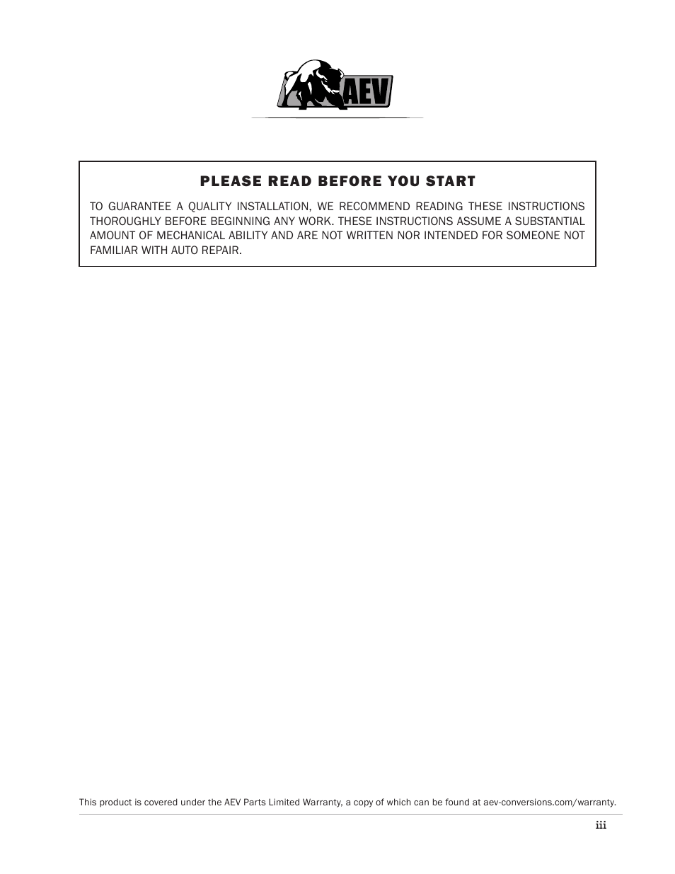 Please read before you start | American Expedition Vehicles JK Hemi Builder Kit - Installation Guide for 07-11 JK Wrangler User Manual | Page 3 / 36