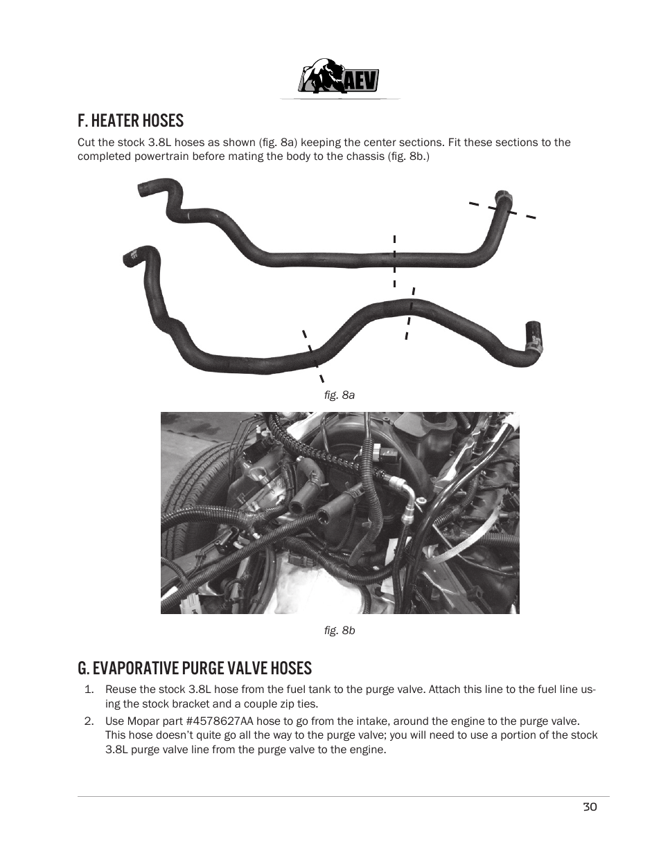 F. heater hoses, G. evaporative purge valve hoses | American Expedition Vehicles JK Hemi Builder Kit - Installation Guide for 07-11 JK Wrangler User Manual | Page 33 / 36