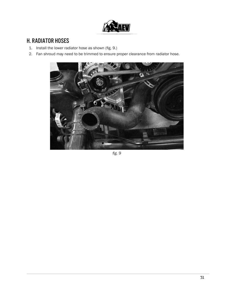 H. radiator hoses | American Expedition Vehicles JK Hemi Builder Kit - Installation Guide for 07-11 JK Wrangler User Manual | Page 34 / 36