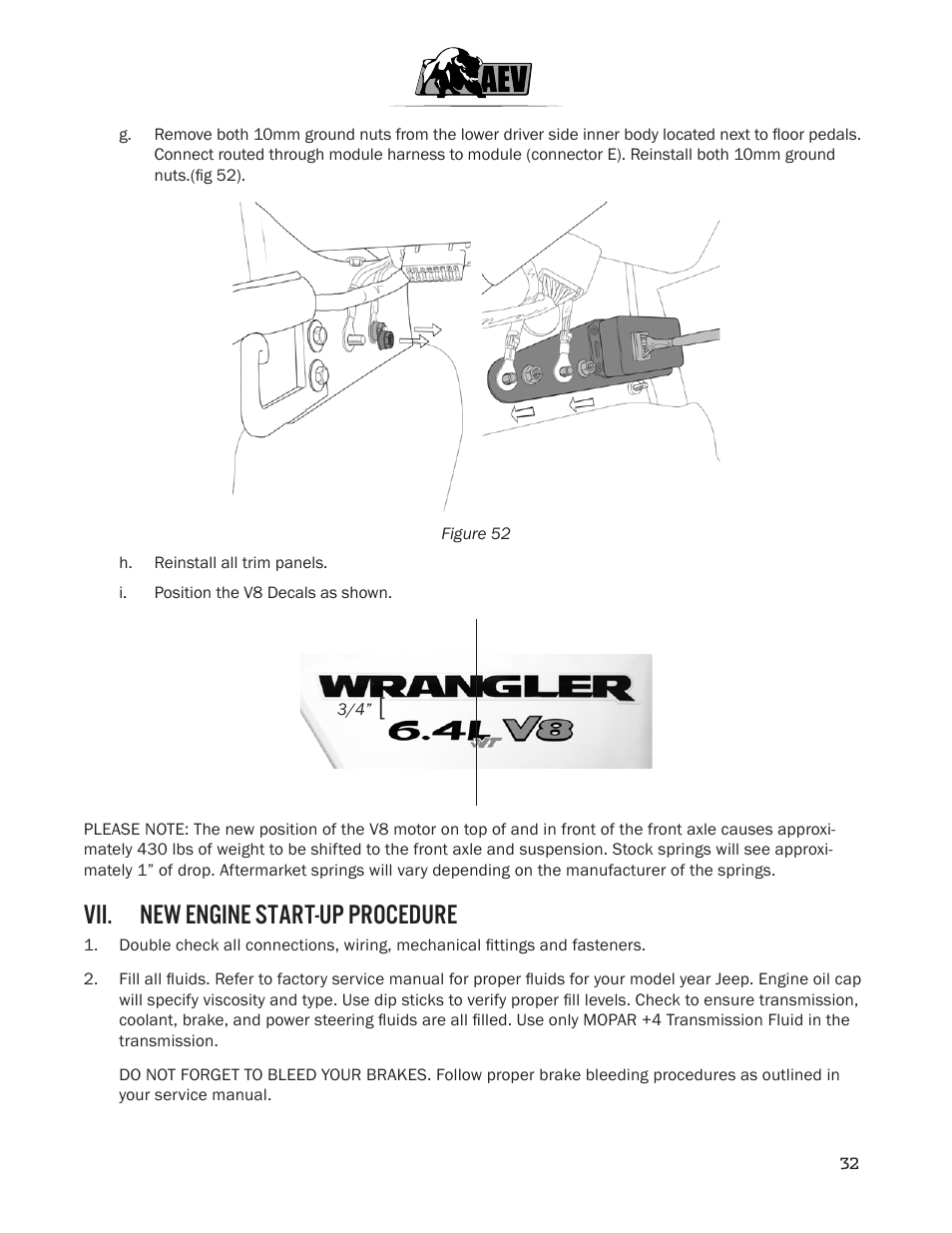 Vii. new engine start-up procedure | American Expedition Vehicles JK HEMI Builder Kit - Installation Guide for 12+ JK Wrangler User Manual | Page 34 / 37