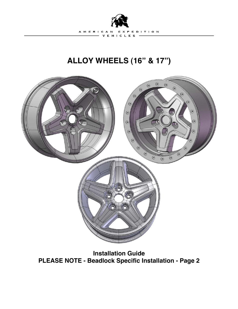 American Expedition Vehicles JK Pintler Wheels User Manual | 3 pages