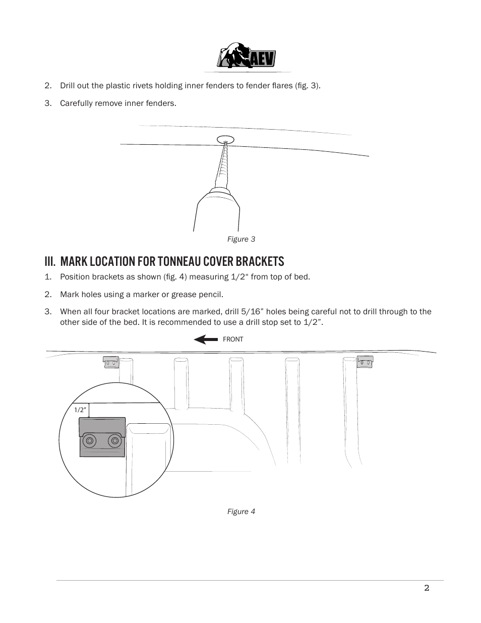 Iii. mark location for tonneau cover brackets | American Expedition Vehicles Brute Double Cab Tonneau Cover User Manual | Page 4 / 6