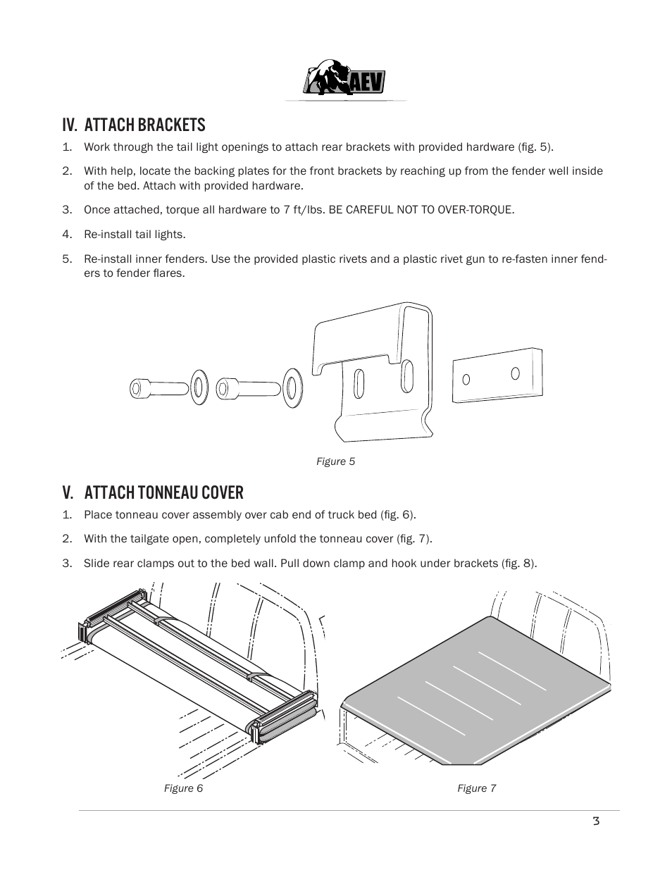 Iv. attach brackets, V. attach tonneau cover | American Expedition Vehicles Brute Double Cab Tonneau Cover User Manual | Page 5 / 6