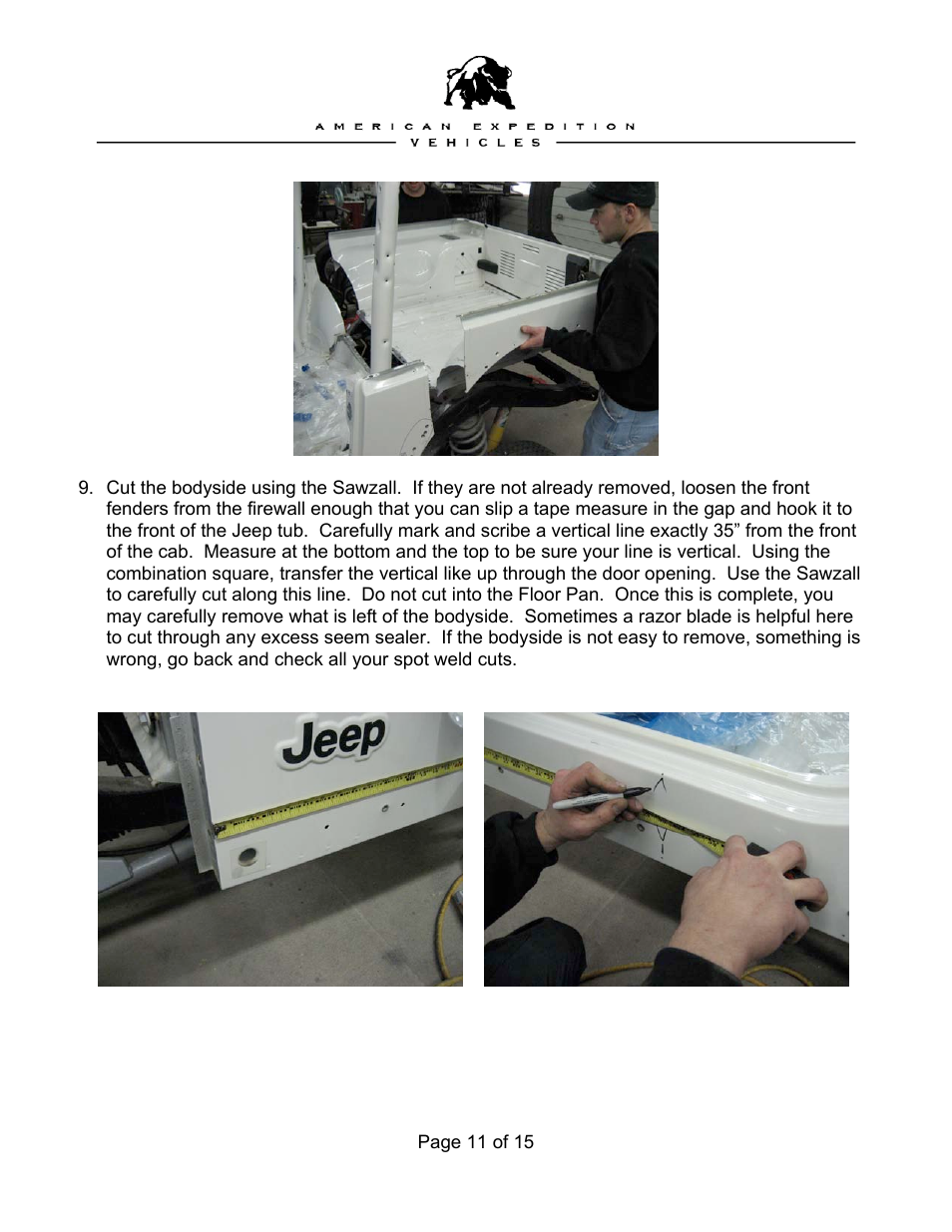 American Expedition Vehicles Preparation of the Jeep body tub User Manual | Page 11 / 15