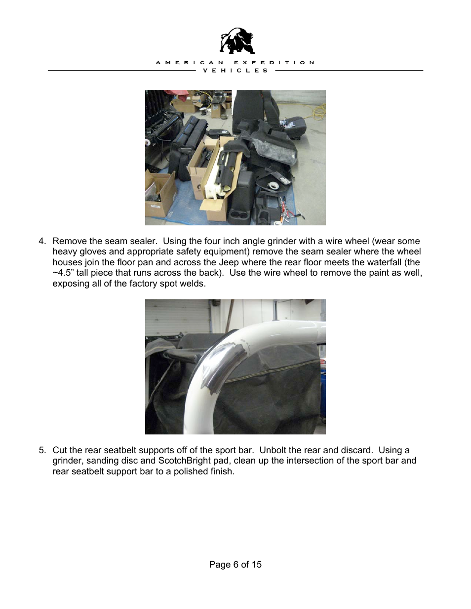 American Expedition Vehicles Preparation of the Jeep body tub User Manual | Page 6 / 15