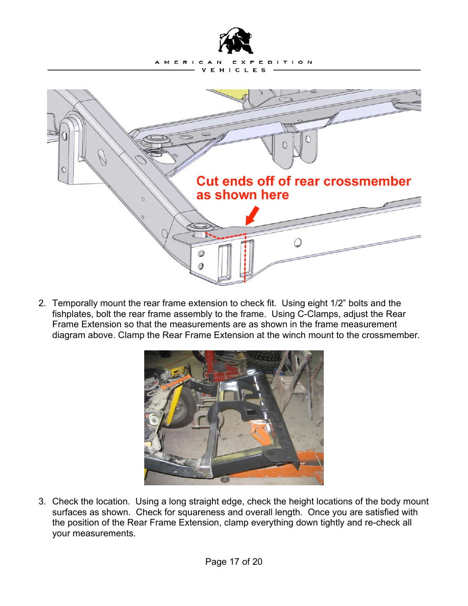 American Expedition Vehicles Brute Frame User Manual | Page 17 / 20