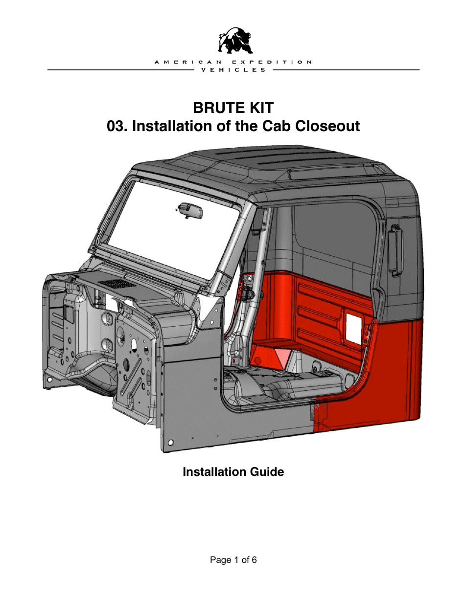 American Expedition Vehicles Cab Closeout User Manual | 6 pages