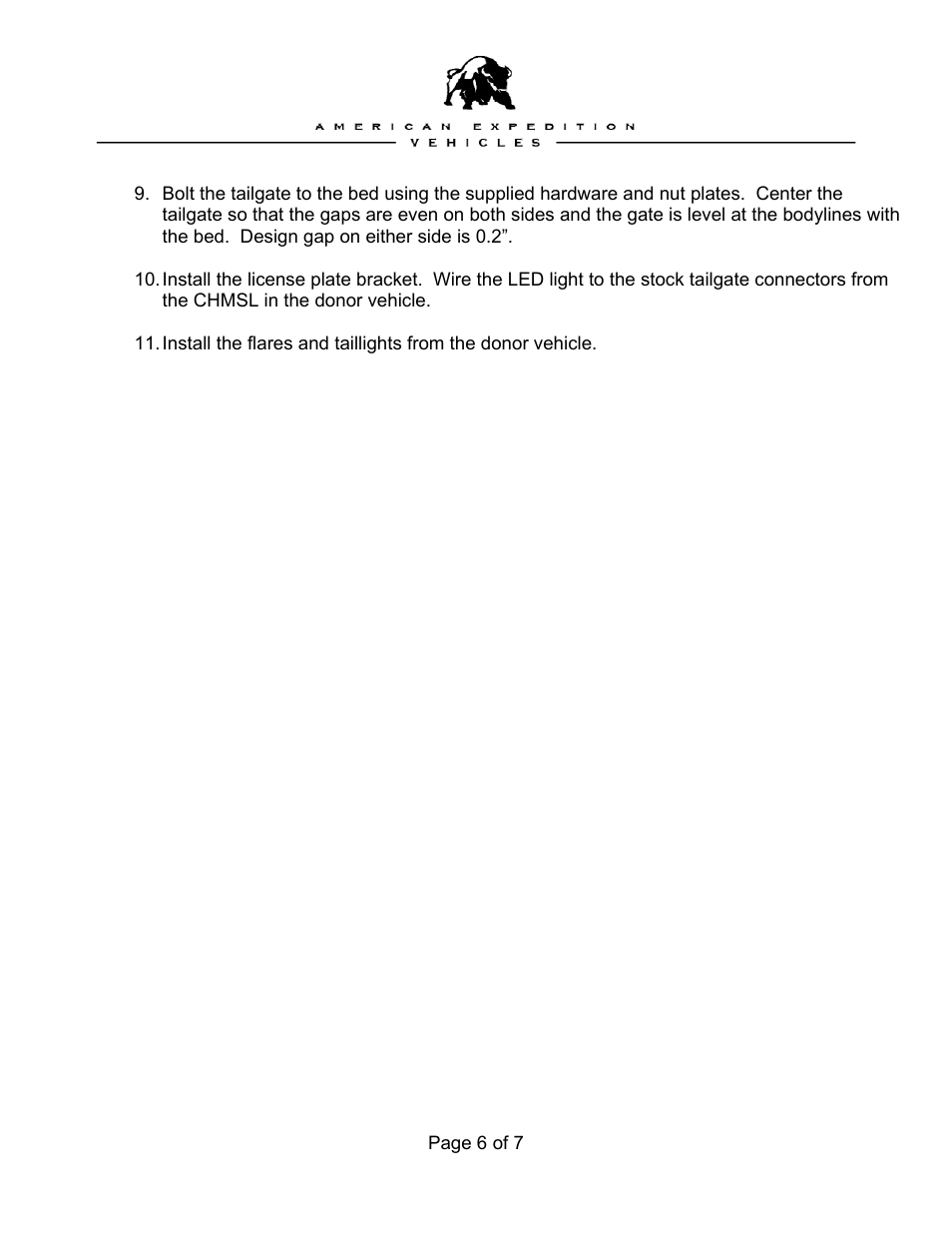 American Expedition Vehicles Brute Bed User Manual | Page 6 / 7
