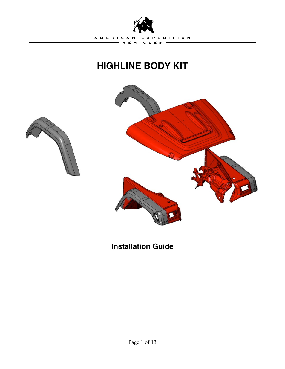 American Expedition Vehicles TJ Highline Body Kit User Manual | 13 pages