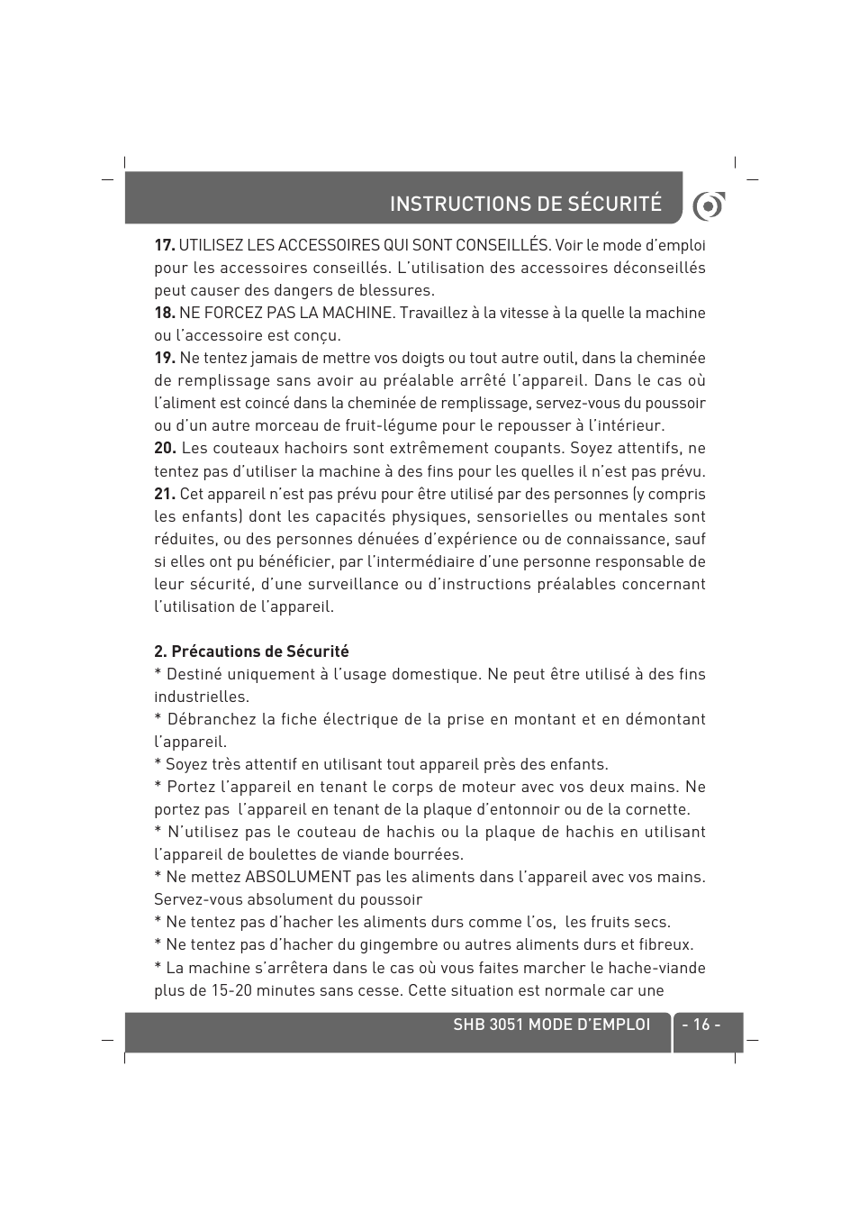 SINBO SHB-3051 User Manual | Page 17 / 52