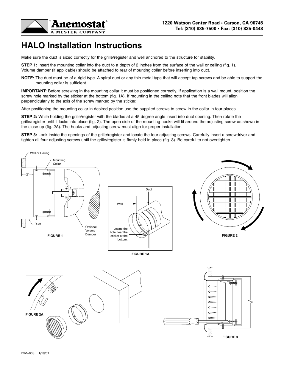 Anemostat HALO User Manual | 1 page