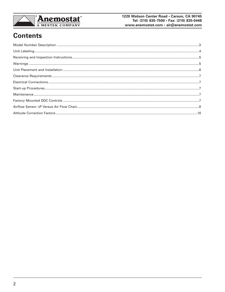 Anemostat RF11 User Manual | Page 2 / 10