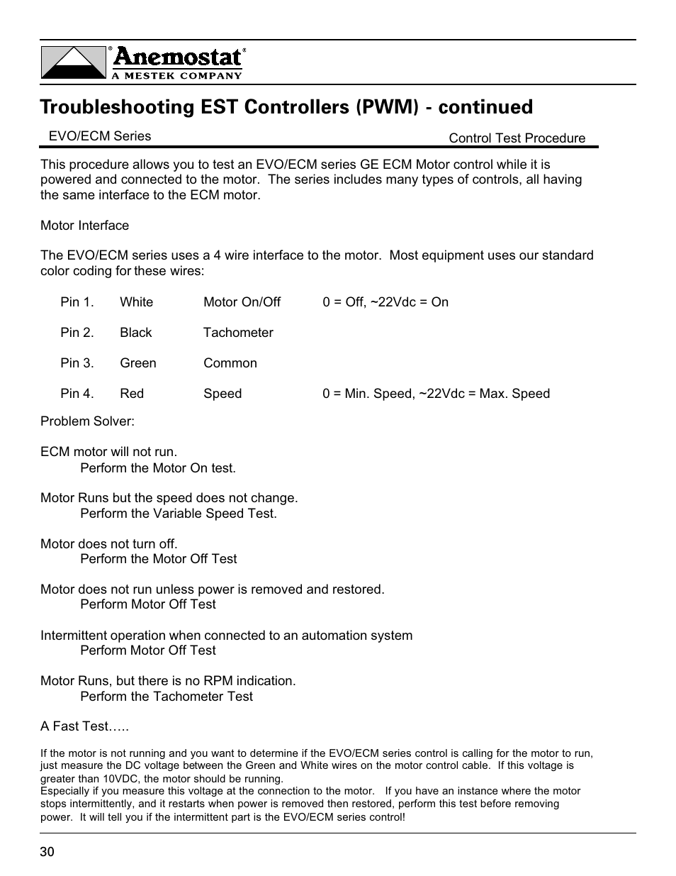 Troubleshooting est controllers (pwm) - continued | Anemostat EST User Manual | Page 30 / 34