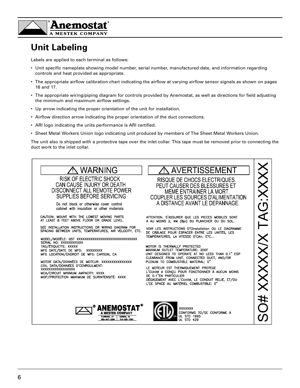 Unit labeling | Anemostat EST User Manual | Page 6 / 34