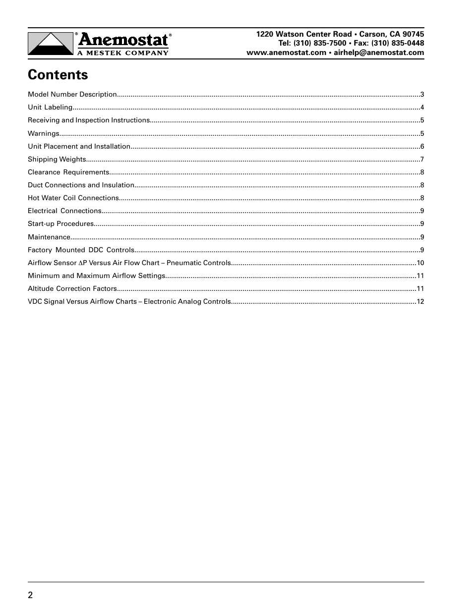 Anemostat EZT User Manual | Page 2 / 12