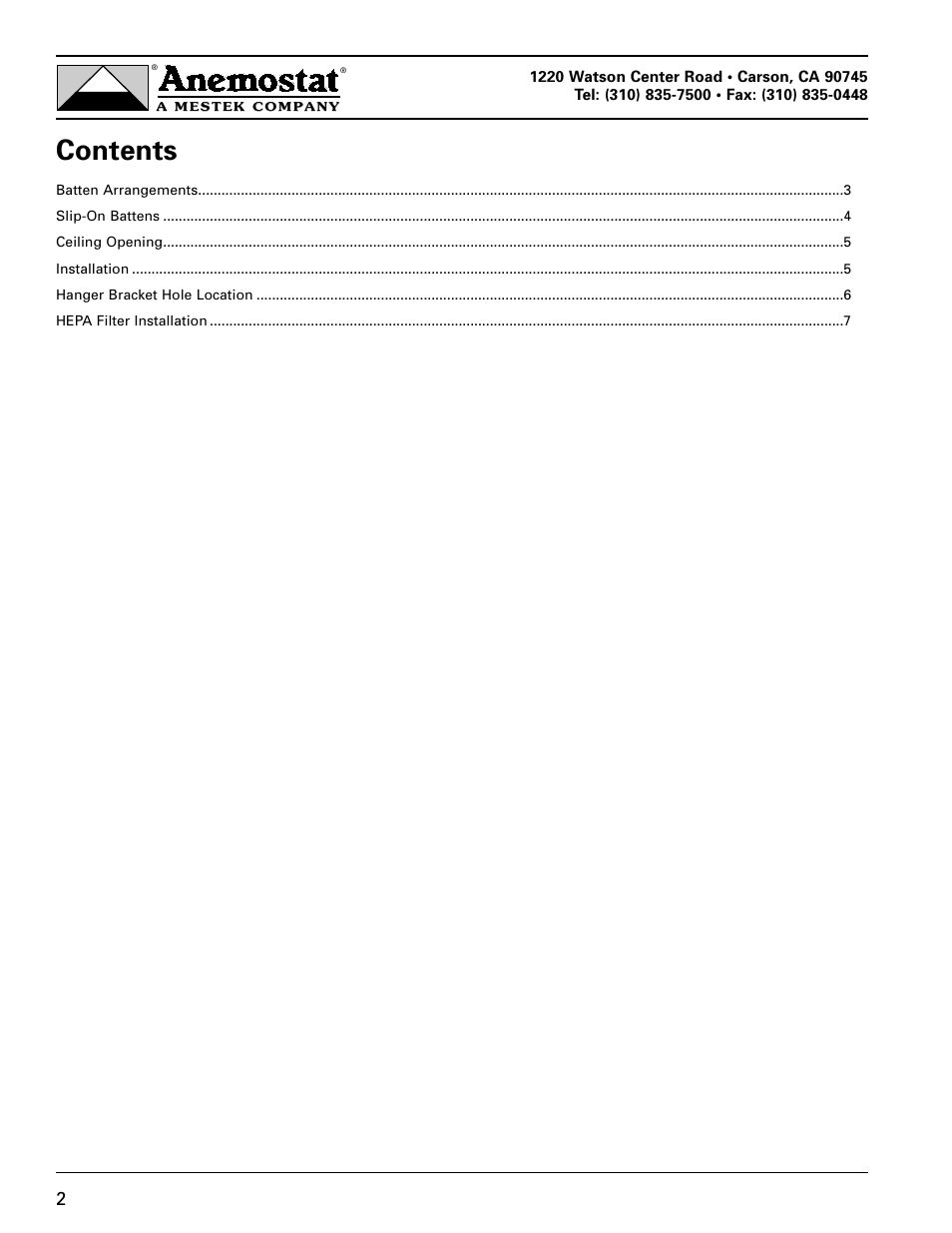 Anemostat HCR User Manual | Page 2 / 7