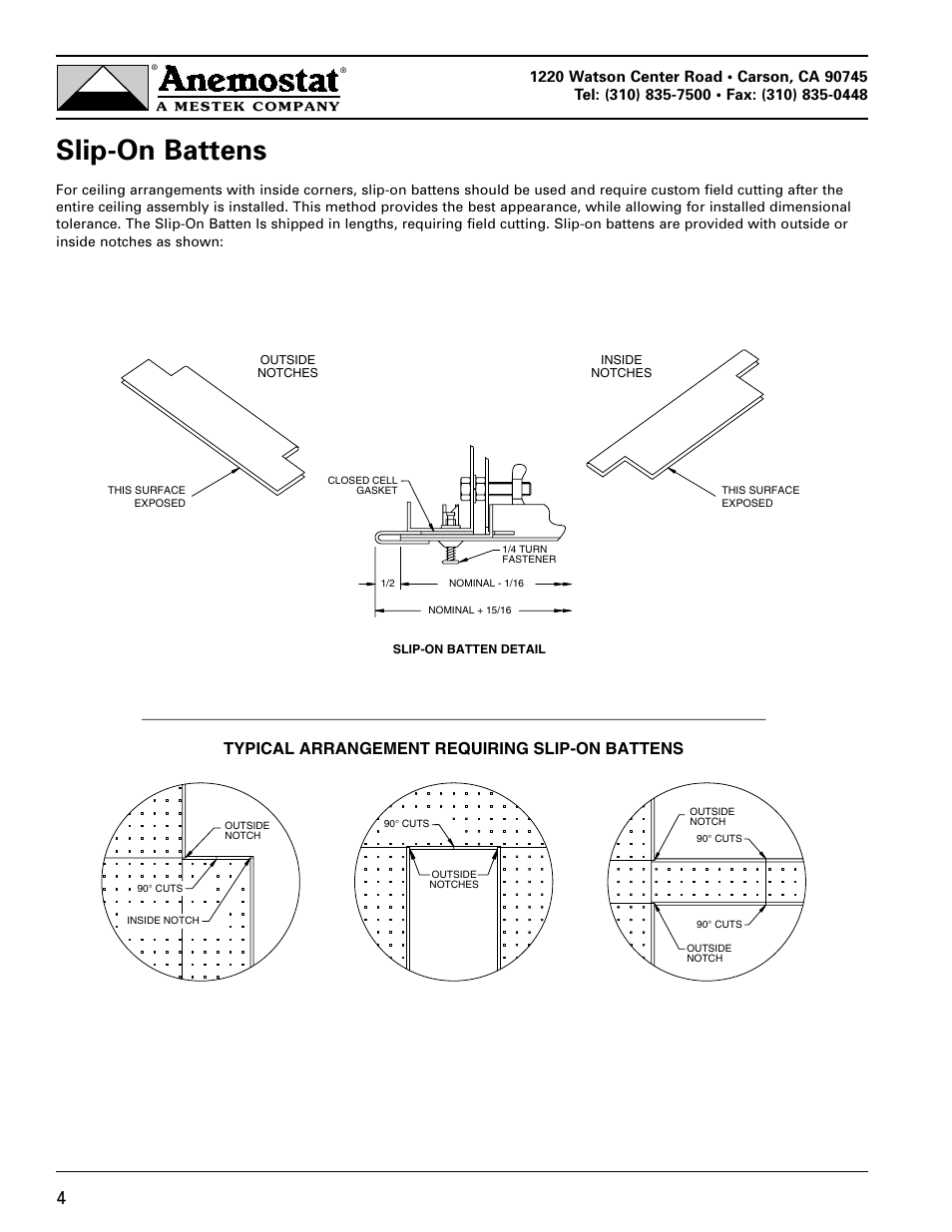 Slip-on battens, Typical arrangement requiring slip-on battens | Anemostat HCR User Manual | Page 4 / 7