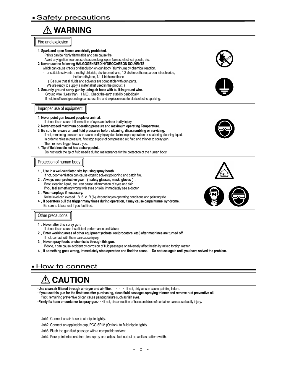 Safety precautions, How to connect | Anest Iwata LPH400-LVX User Manual | Page 2 / 4