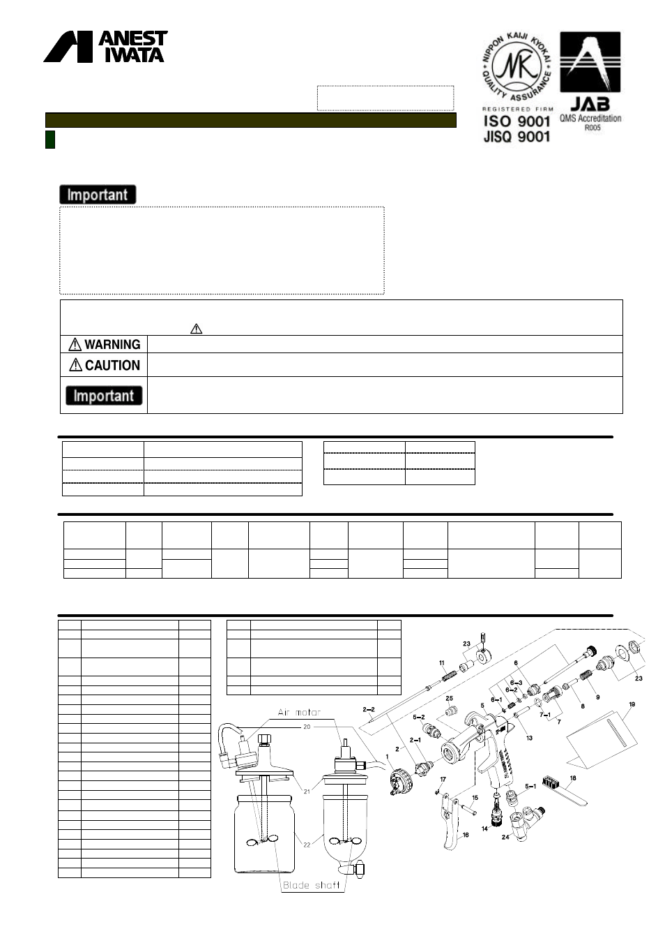 Anest Iwata W101-AS User Manual | 4 pages