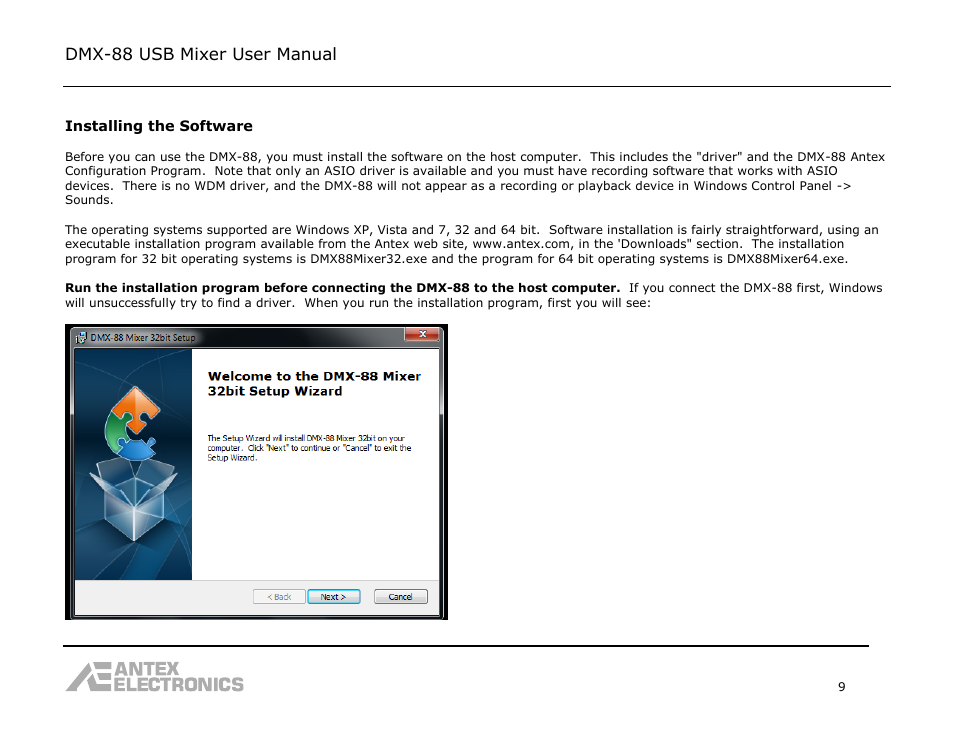 Dmx-88 usb mixer user manual | Antex Electronics DMX-88 USB Recording Mixer User Manual | Page 9 / 26