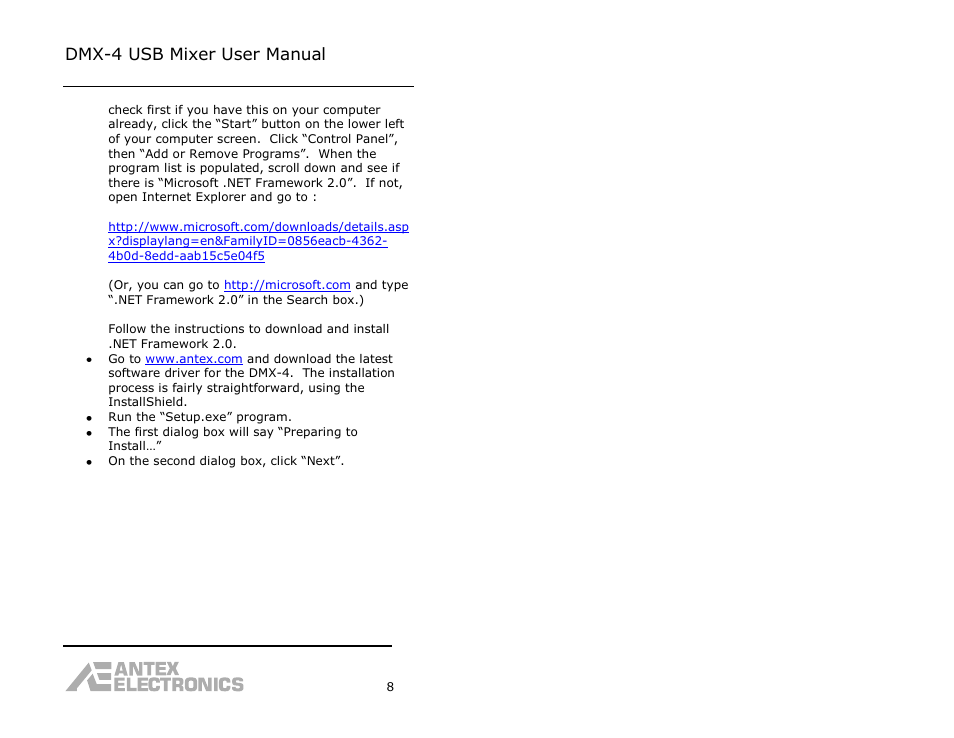 Dmx-4 usb mixer user manual | Antex Electronics DMX-4 USB Recording Mixer User Manual | Page 10 / 36