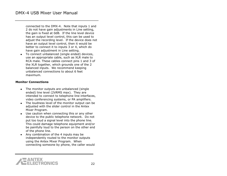 Dmx-4 usb mixer user manual | Antex Electronics DMX-4 USB Recording Mixer User Manual | Page 24 / 36