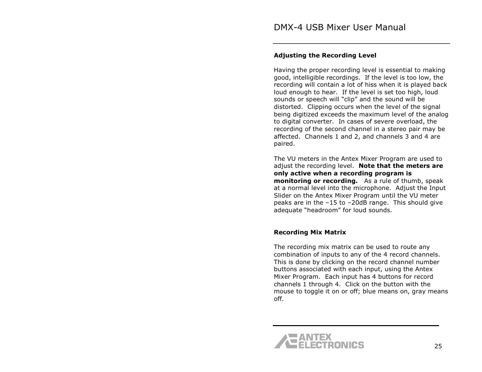 Dmx-4 usb mixer user manual | Antex Electronics DMX-4 USB Recording Mixer User Manual | Page 27 / 36