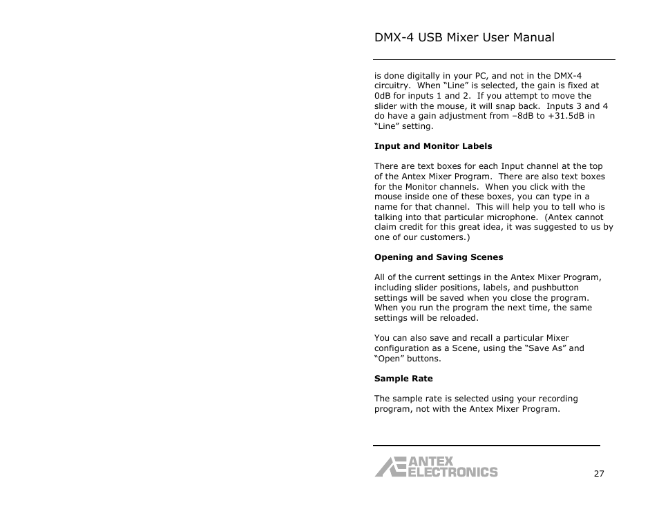 Dmx-4 usb mixer user manual | Antex Electronics DMX-4 USB Recording Mixer User Manual | Page 29 / 36