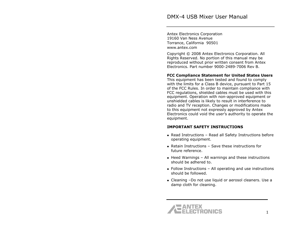 Dmx-4 usb mixer user manual | Antex Electronics DMX-4 USB Recording Mixer User Manual | Page 3 / 36