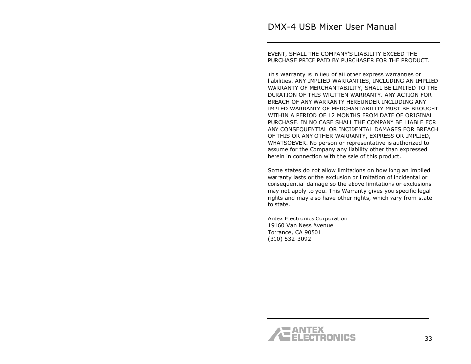 Dmx-4 usb mixer user manual | Antex Electronics DMX-4 USB Recording Mixer User Manual | Page 35 / 36