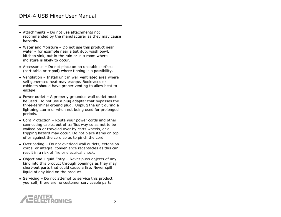 Dmx-4 usb mixer user manual | Antex Electronics DMX-4 USB Recording Mixer User Manual | Page 4 / 36