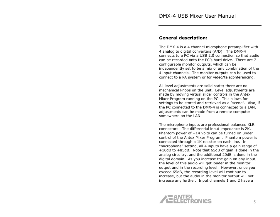 Dmx-4 usb mixer user manual | Antex Electronics DMX-4 USB Recording Mixer User Manual | Page 7 / 36