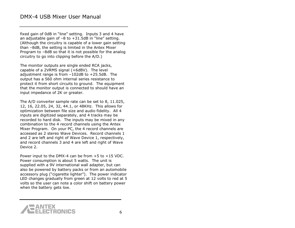 Dmx-4 usb mixer user manual | Antex Electronics DMX-4 USB Recording Mixer User Manual | Page 8 / 36