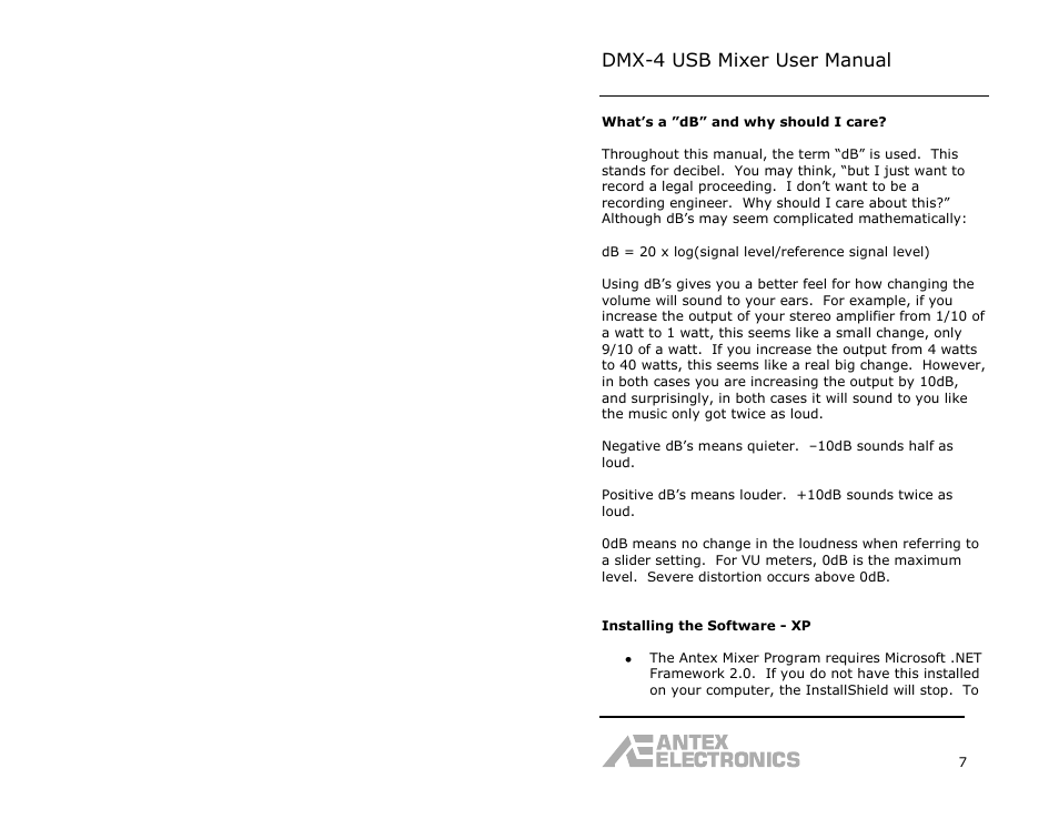 Dmx-4 usb mixer user manual | Antex Electronics DMX-4 USB Recording Mixer User Manual | Page 9 / 36
