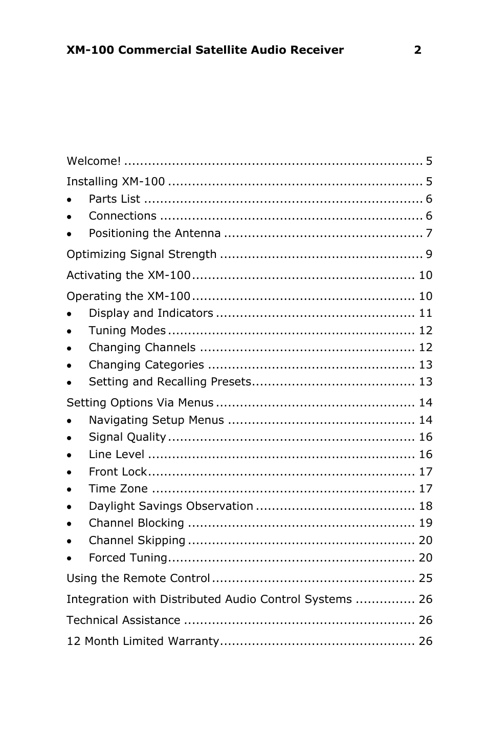 Antex Electronics XM-100 Commercial XM Satellite Radio User Manual | Page 2 / 27