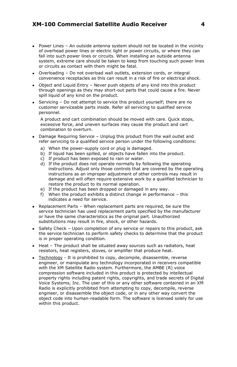 Xm-100 commercial satellite audio receiver 4 | Antex Electronics XM-100 Commercial XM Satellite Radio User Manual | Page 4 / 27
