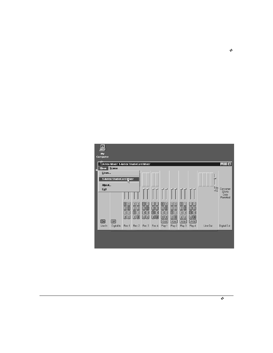 Selecting the active antex mixer | Antex Electronics StudioCard AV Pro, StudioCard 2000, & SC-22 User Manual | Page 64 / 147