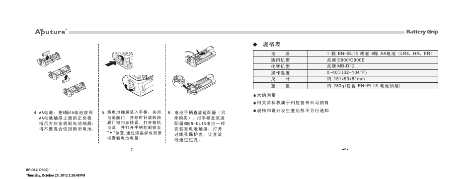 Aputure Battery Grip Compatible With Nikon D800_D800E User Manual | Page 6 / 12