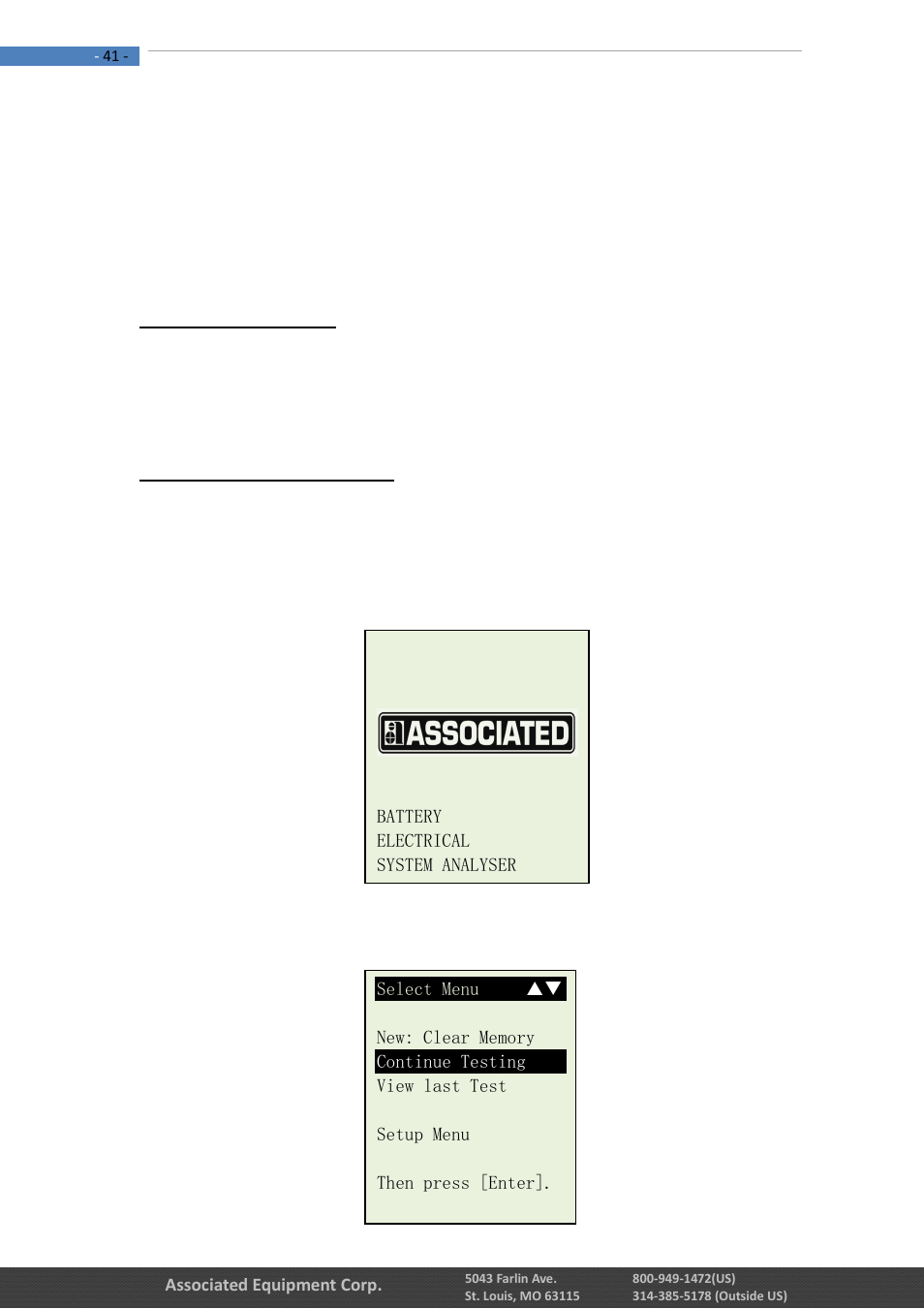 1 – start testing | Associated Equipment 12-1015 Manual User Manual | Page 41 / 56