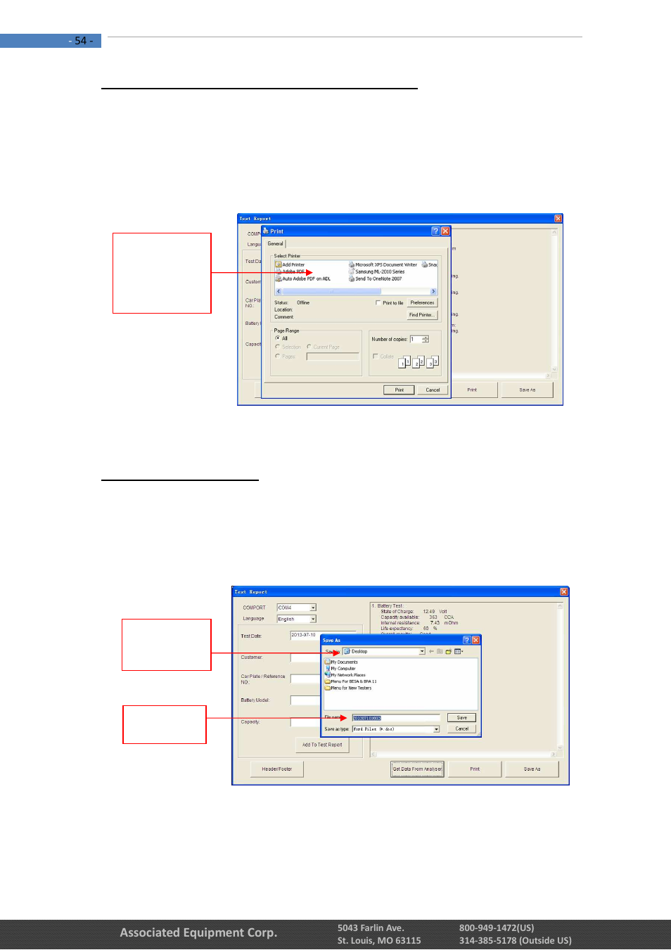 2 printing results from normal printer, 3 saving results | Associated Equipment 12-1015 Manual User Manual | Page 54 / 56