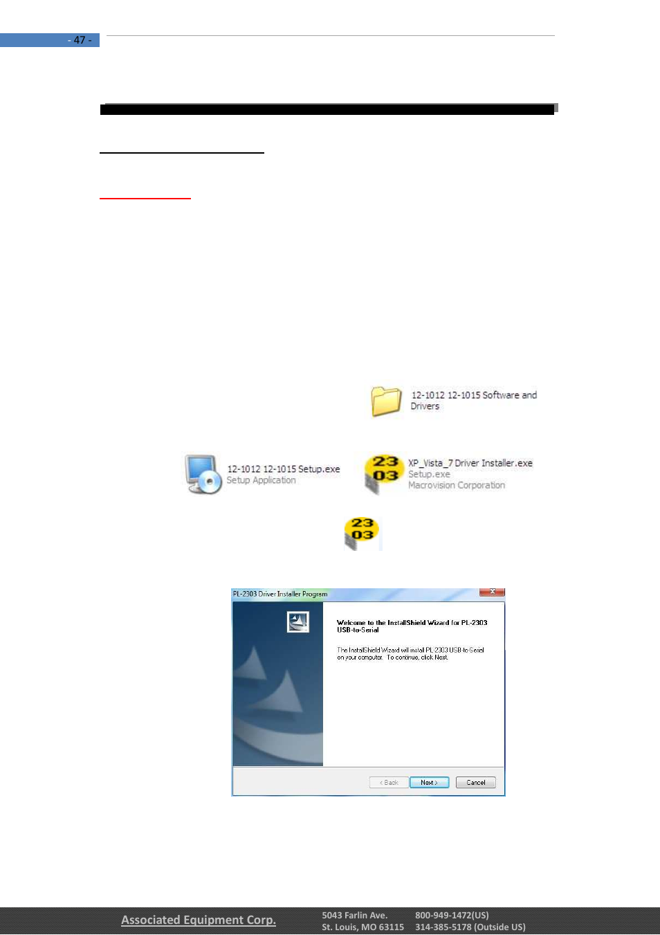 1 - installing driver | Associated Equipment 12-1012 Manual User Manual | Page 47 / 52