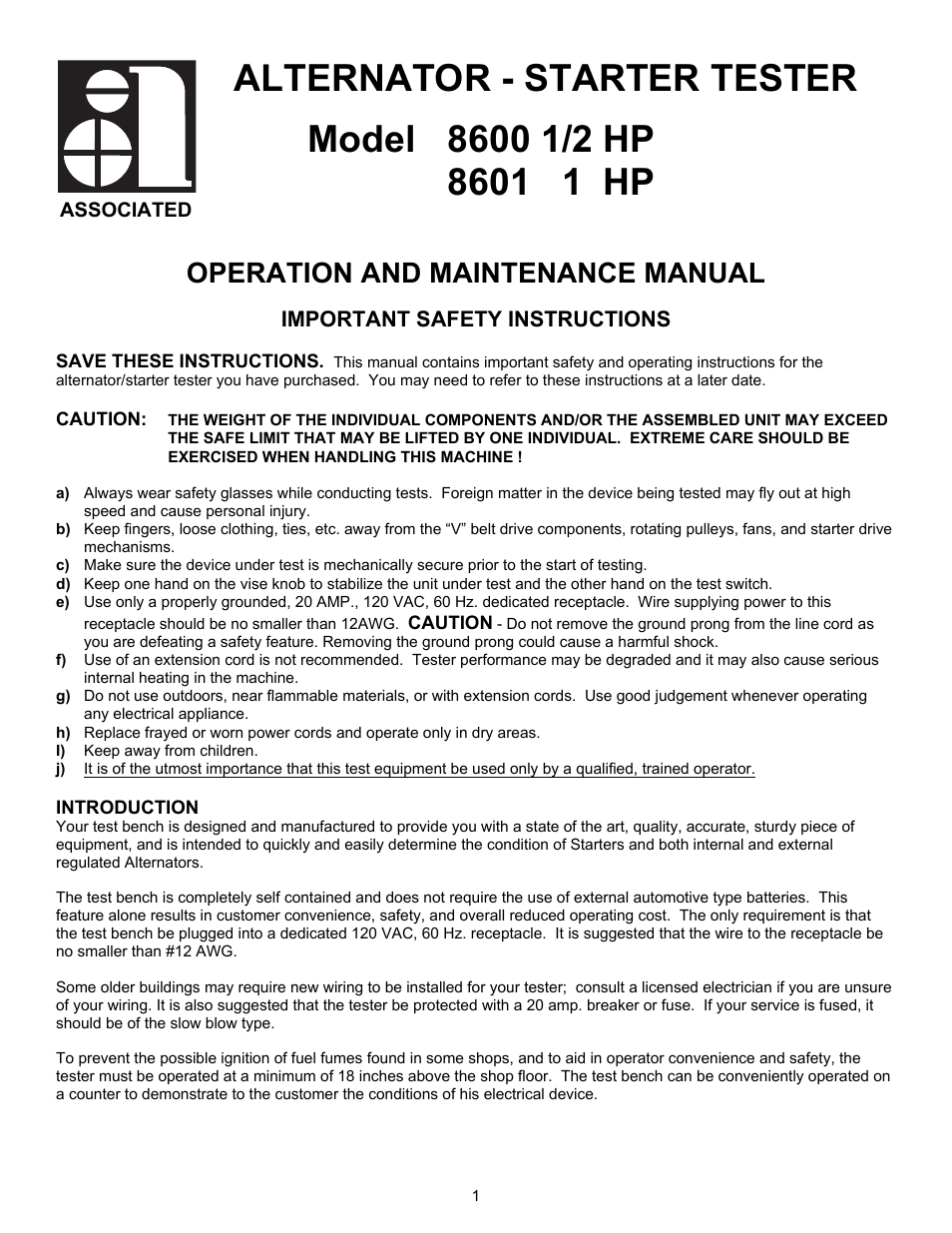 Associated Equipment 8600 User Manual | 8 pages