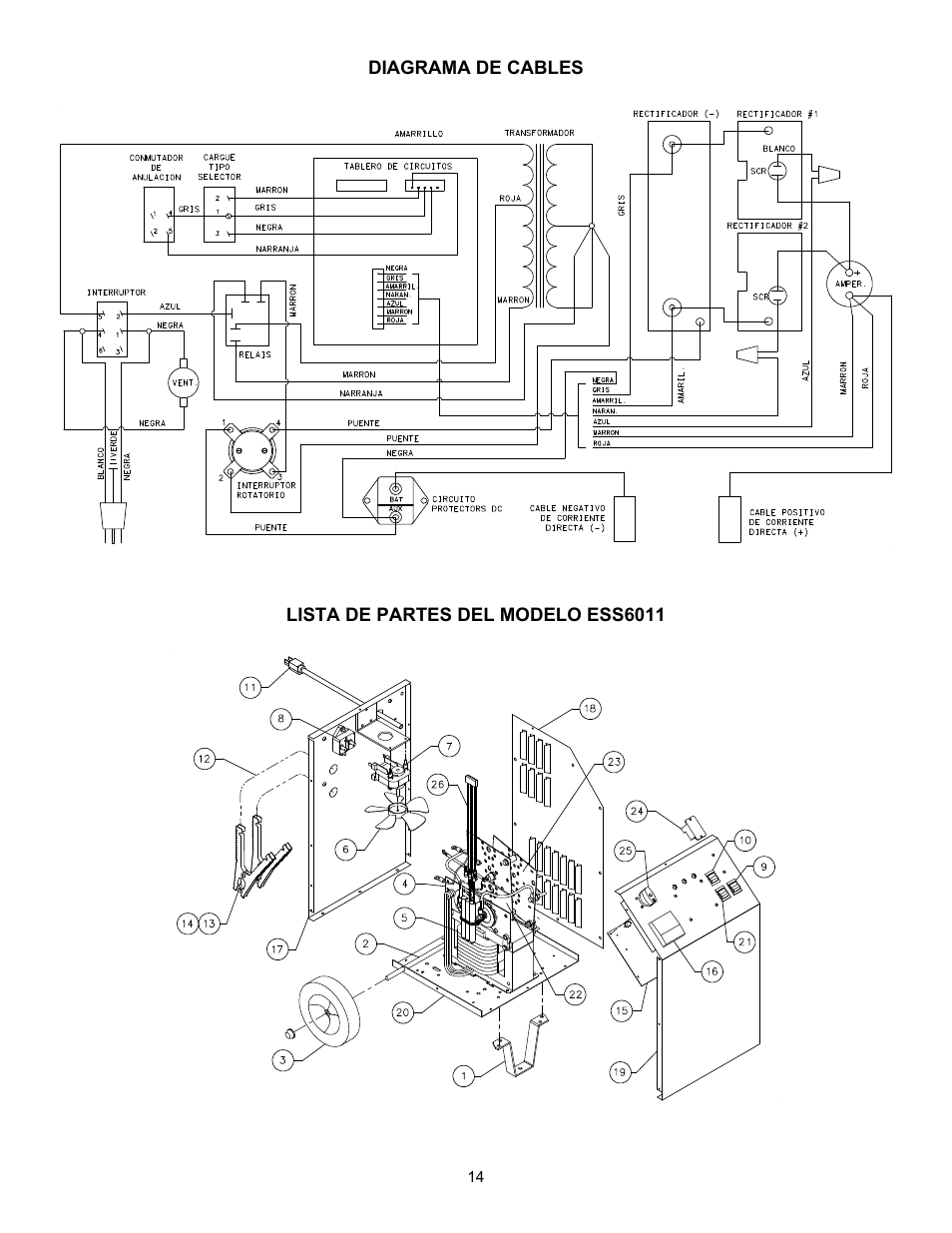 Diagrama de cables, Lista de partes del modelo ess6011 | Associated Equipment ESS6011 User Manual | Page 14 / 16