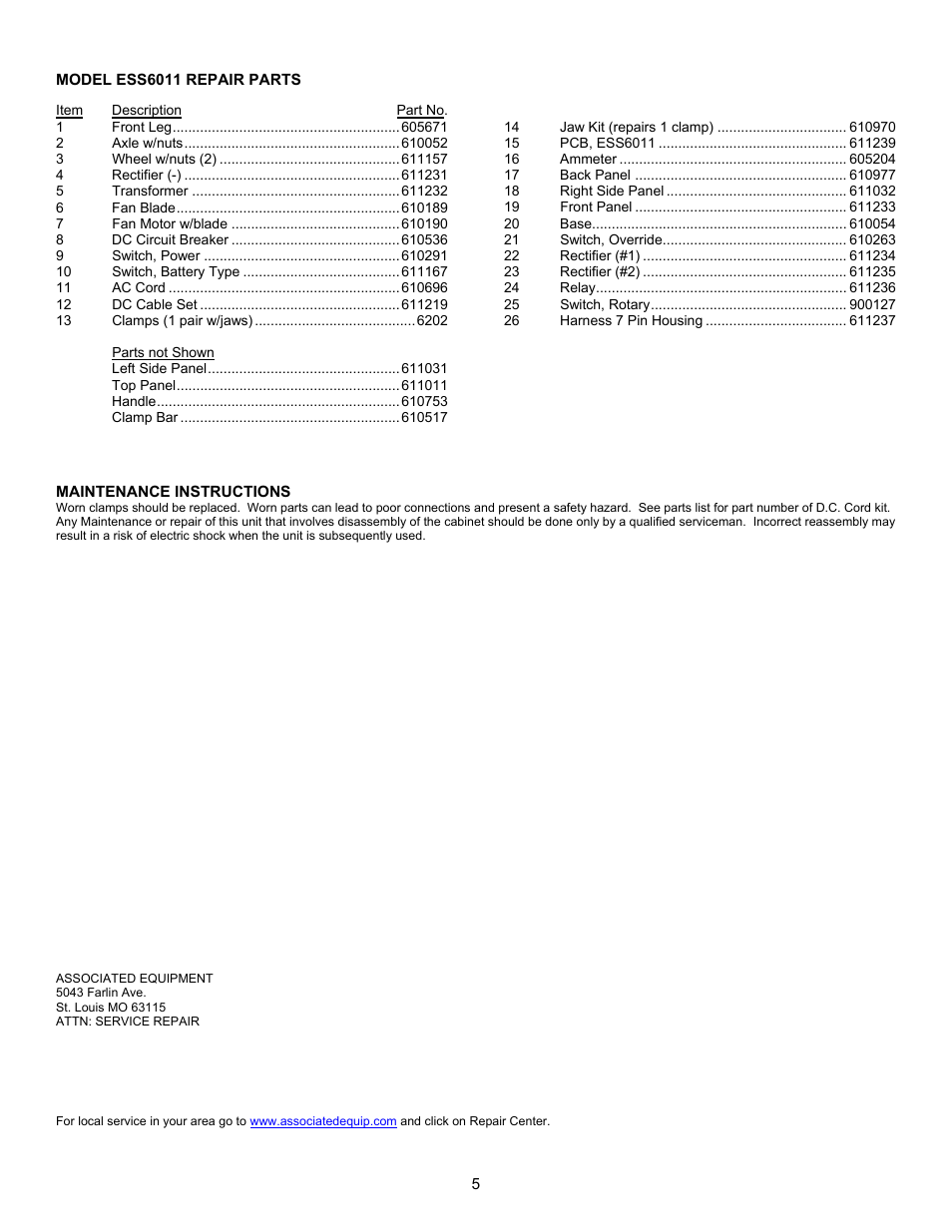 Associated Equipment ESS6011 User Manual | Page 5 / 16