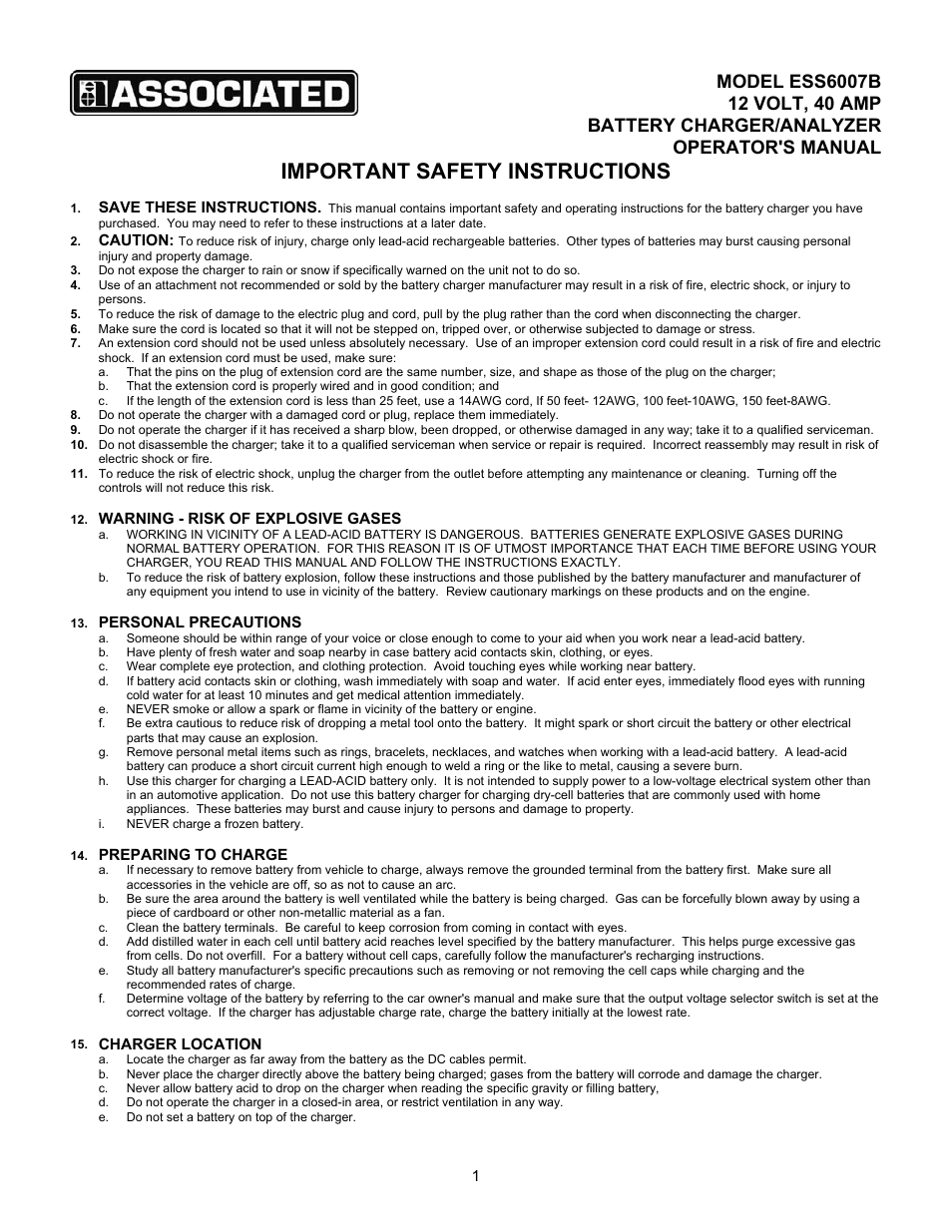 Associated Equipment ESS6007B User Manual | 12 pages