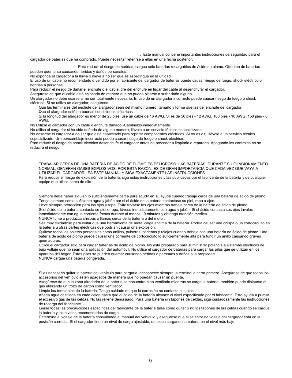 Importantes instrucciones de seguridad, Guarde estas instrucciones, Precaución | Atención - riesgo de gases explosivos, Modelo 9640, Manual de instrucciones | Associated Equipment 9640 User Manual | Page 9 / 12